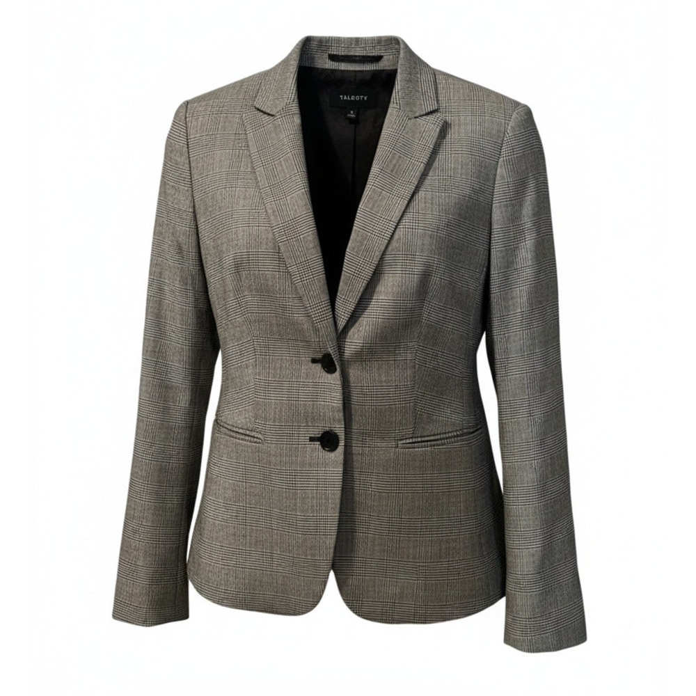 Talbots Blazer Jacket Womens‎ Size 10 Black & Grey Glen Plaid 2-Button